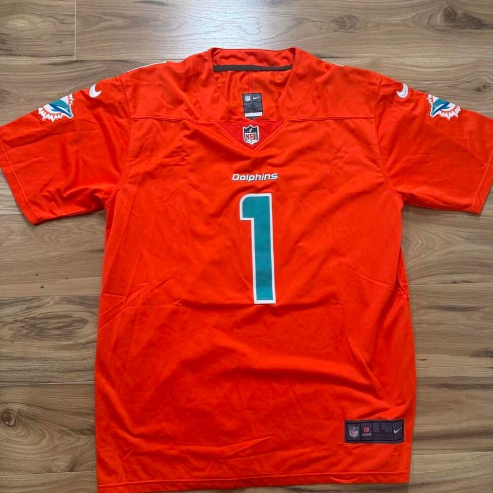 Nike Swoosh number 1 Miami Dolphins Tua Tagovailoa orange jersey size men Large